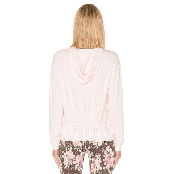 Splendid Women's Gathered Back Rose Embroidered Hoodie Sweatshirt Pink Large $64 - Picture 3 of 4
